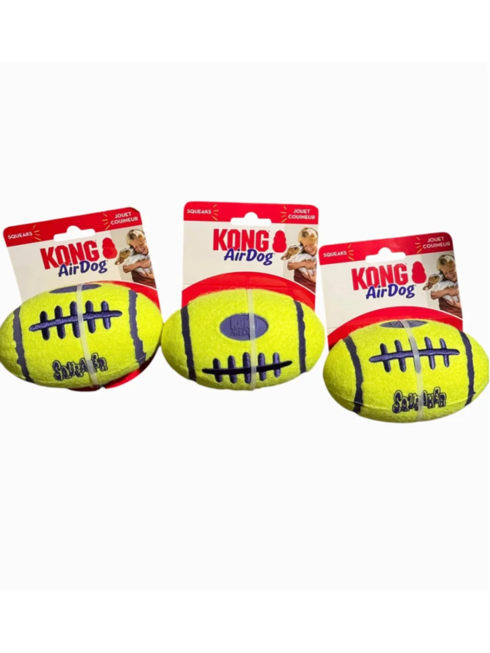 3 New Kong Air Dog Squeaker Football Dog Toy, Medium sized